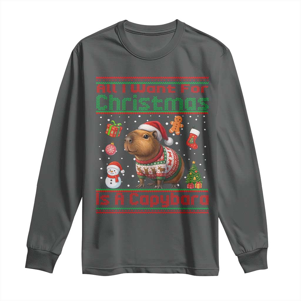 Funny Xmas Long Sleeve Shirt All I Want For Christmas Is A Capybara - Wonder Print Shop