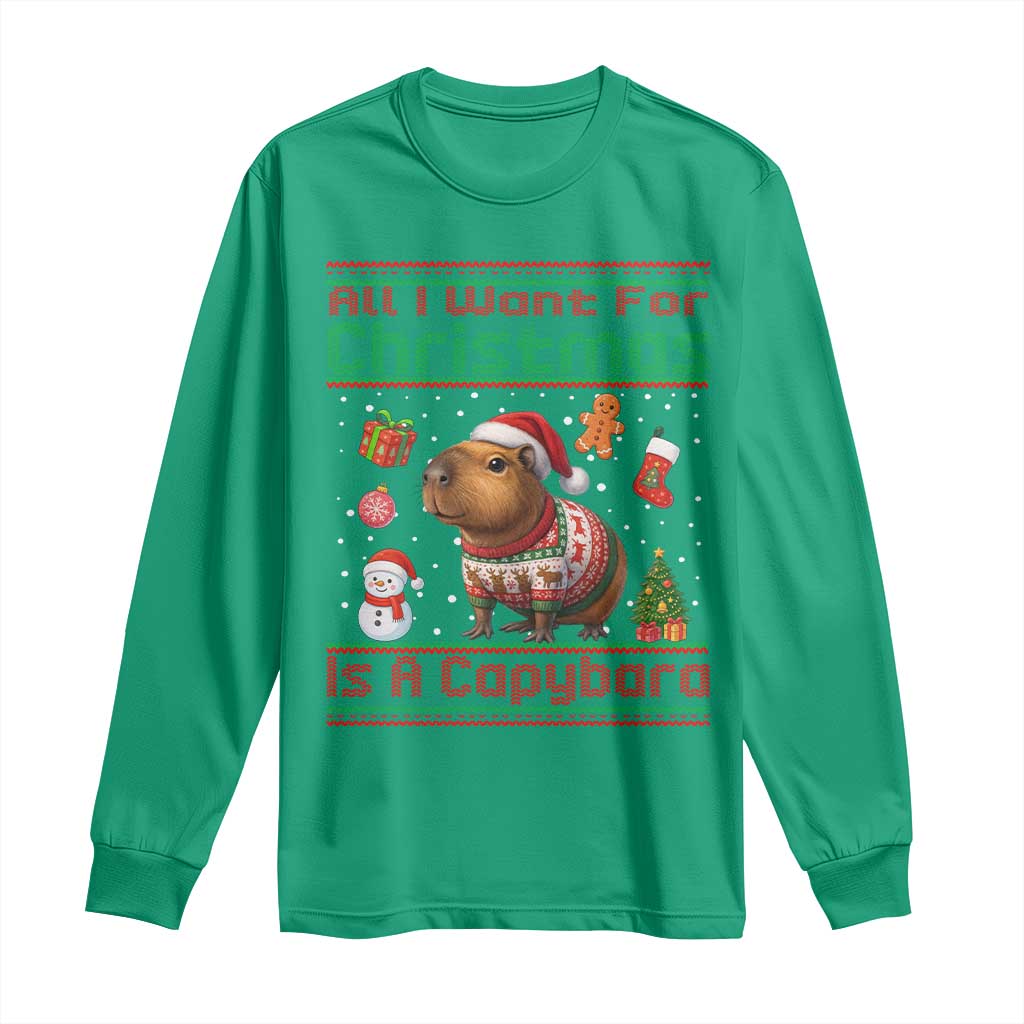 Funny Xmas Long Sleeve Shirt All I Want For Christmas Is A Capybara - Wonder Print Shop