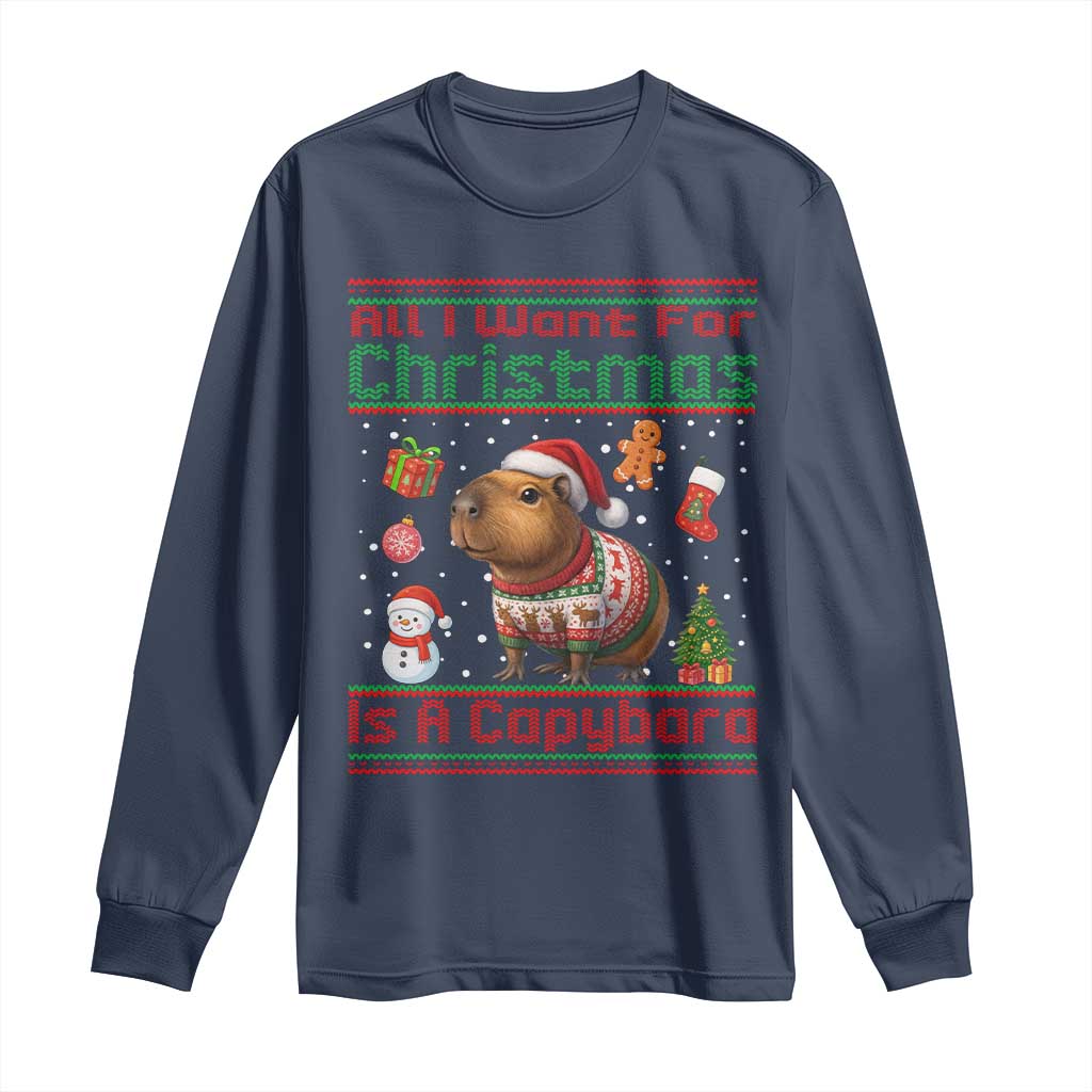 Funny Xmas Long Sleeve Shirt All I Want For Christmas Is A Capybara - Wonder Print Shop