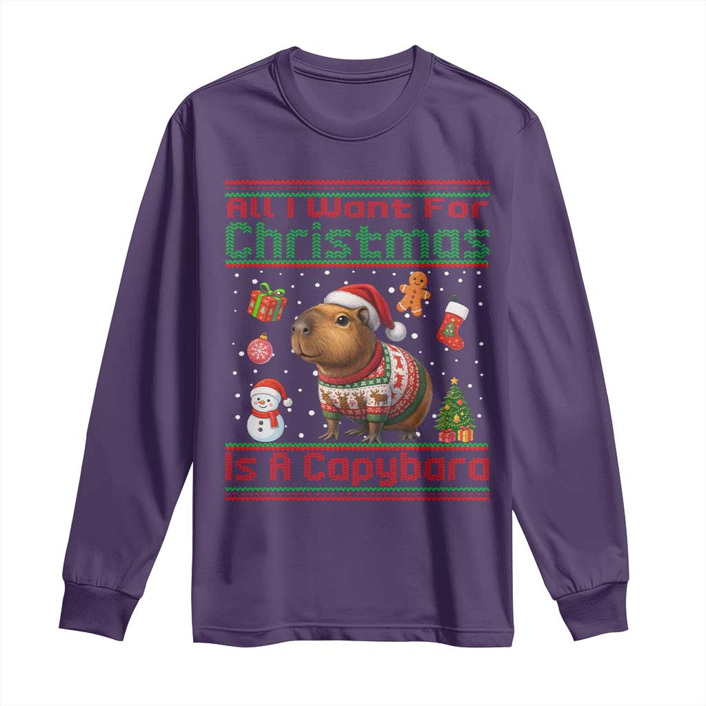 Funny Xmas Long Sleeve Shirt All I Want For Christmas Is A Capybara - Wonder Print Shop