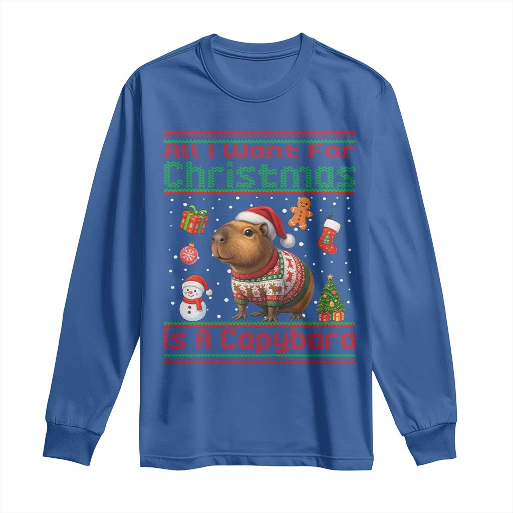 Funny Xmas Long Sleeve Shirt All I Want For Christmas Is A Capybara - Wonder Print Shop