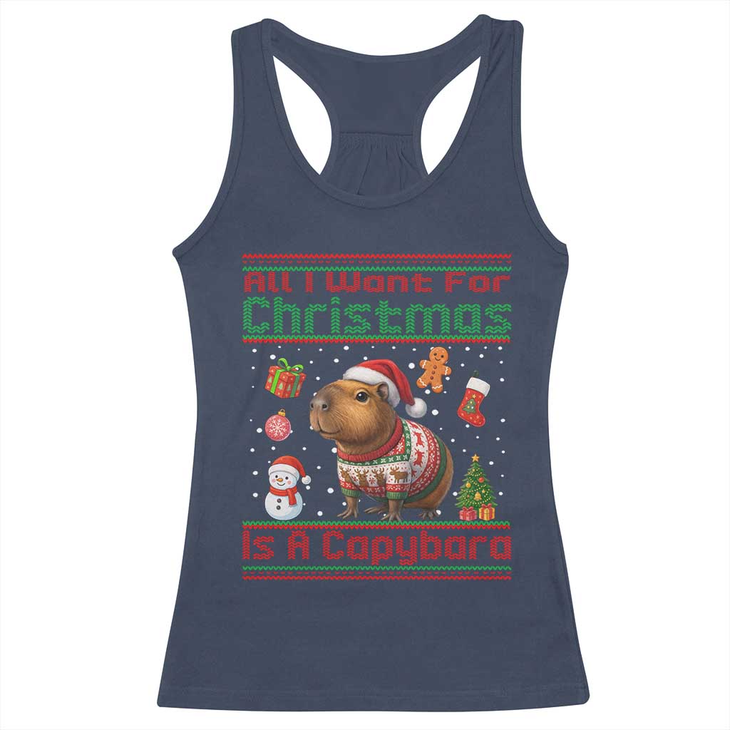 Funny Xmas Racerback Tank Top All I Want For Christmas Is A Capybara - Wonder Print Shop