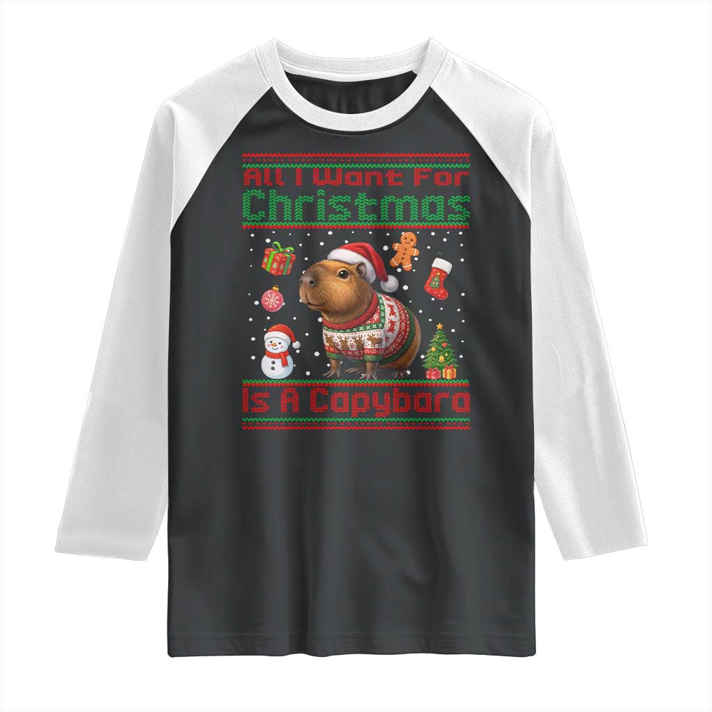 Funny Xmas Raglan Shirt All I Want For Christmas Is A Capybara - Wonder Print Shop