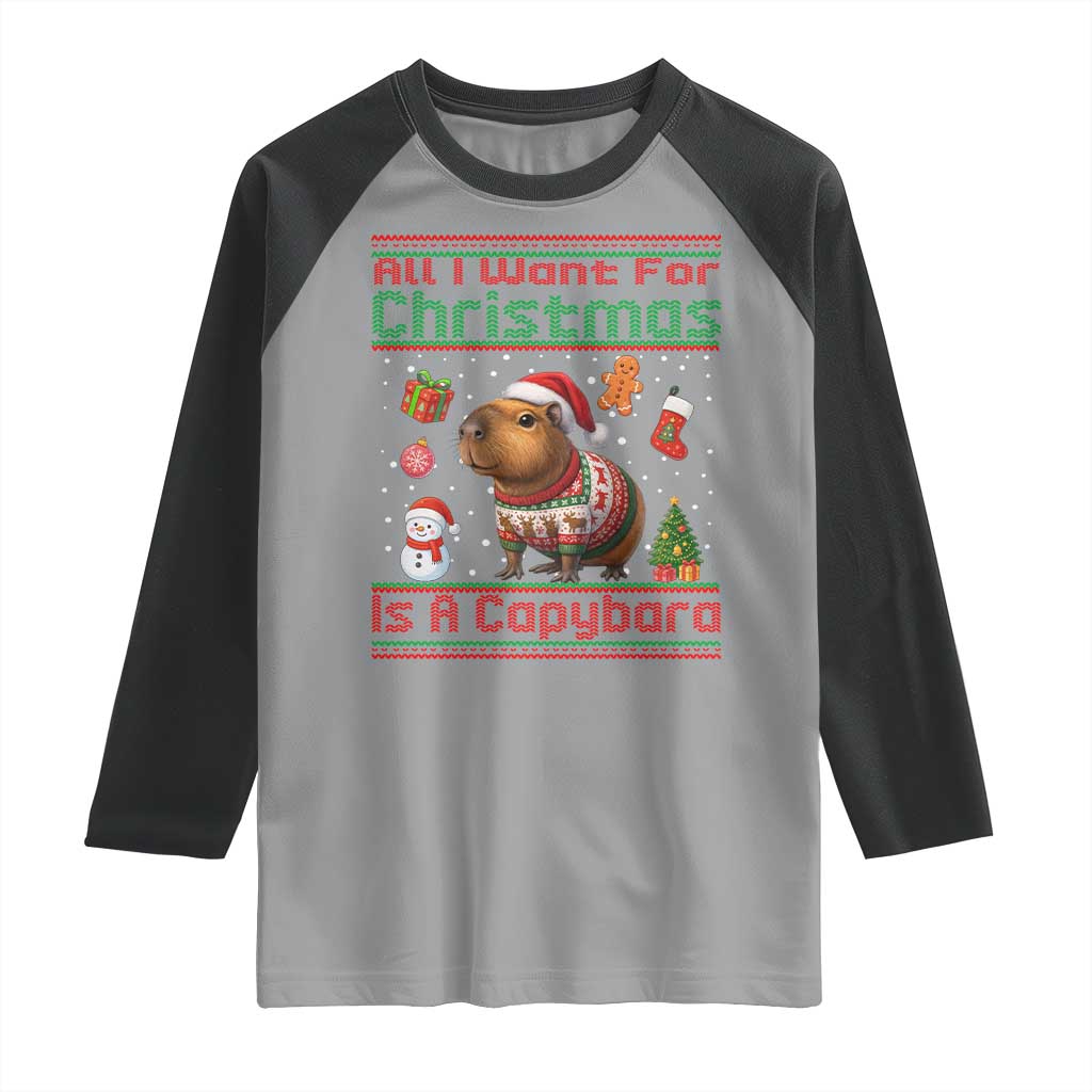 Funny Xmas Raglan Shirt All I Want For Christmas Is A Capybara - Wonder Print Shop