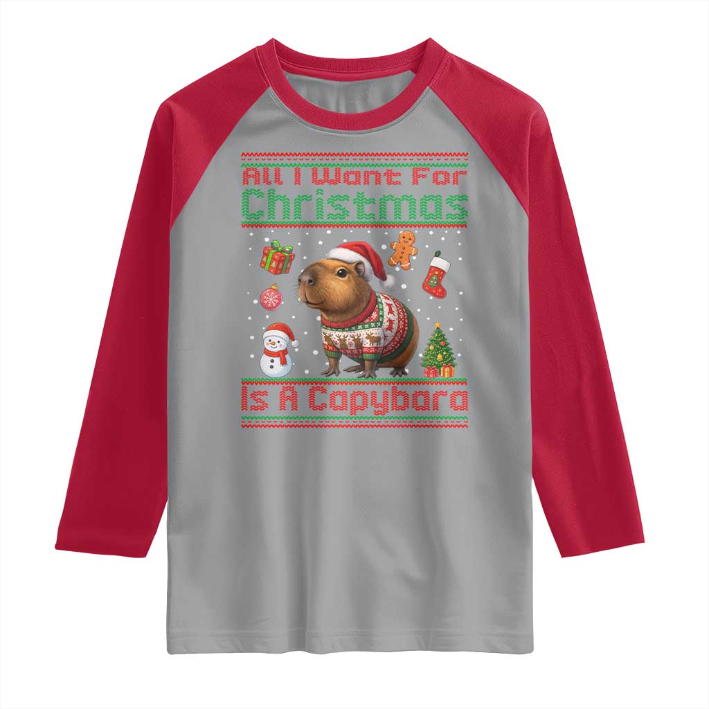 Funny Xmas Raglan Shirt All I Want For Christmas Is A Capybara - Wonder Print Shop