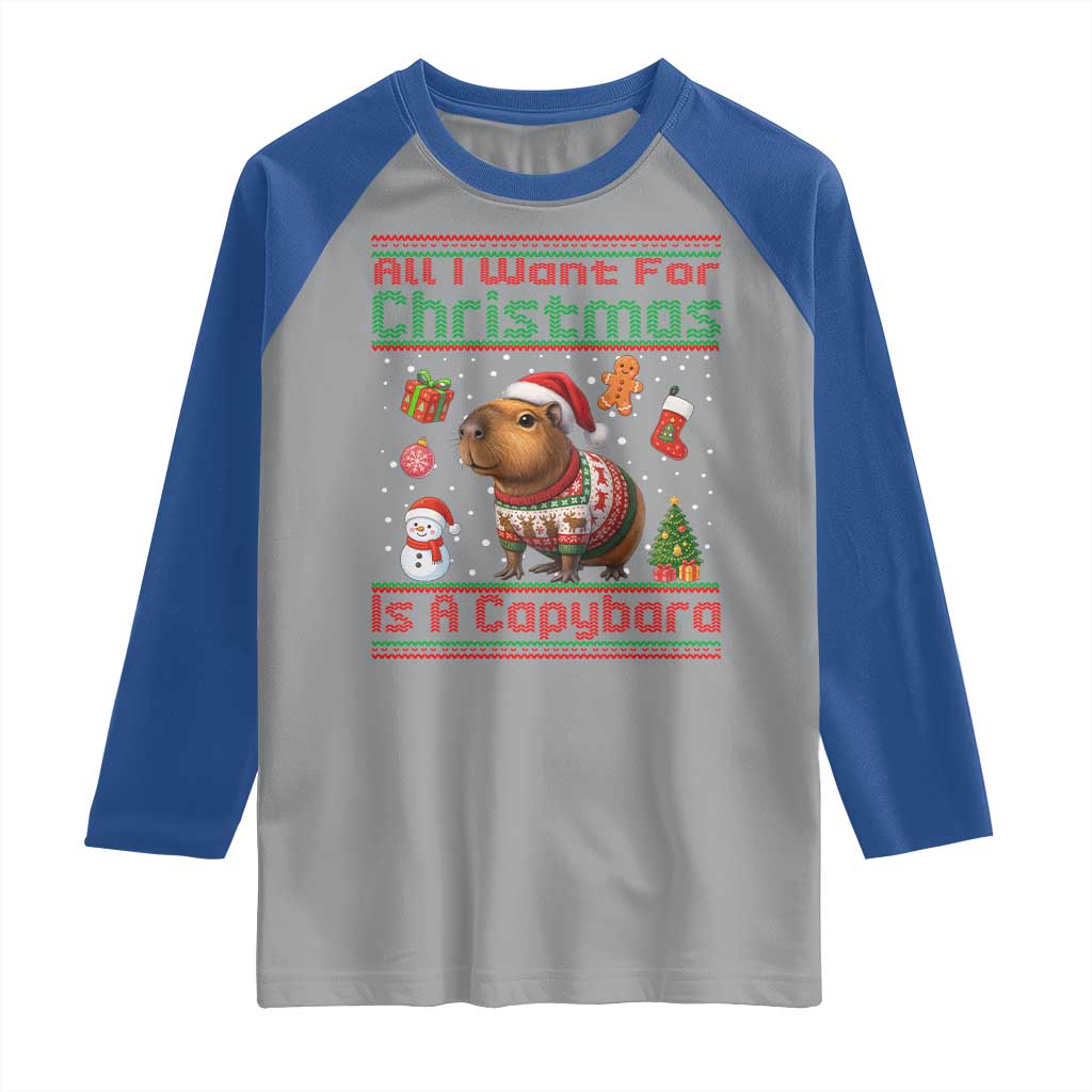 Funny Xmas Raglan Shirt All I Want For Christmas Is A Capybara - Wonder Print Shop
