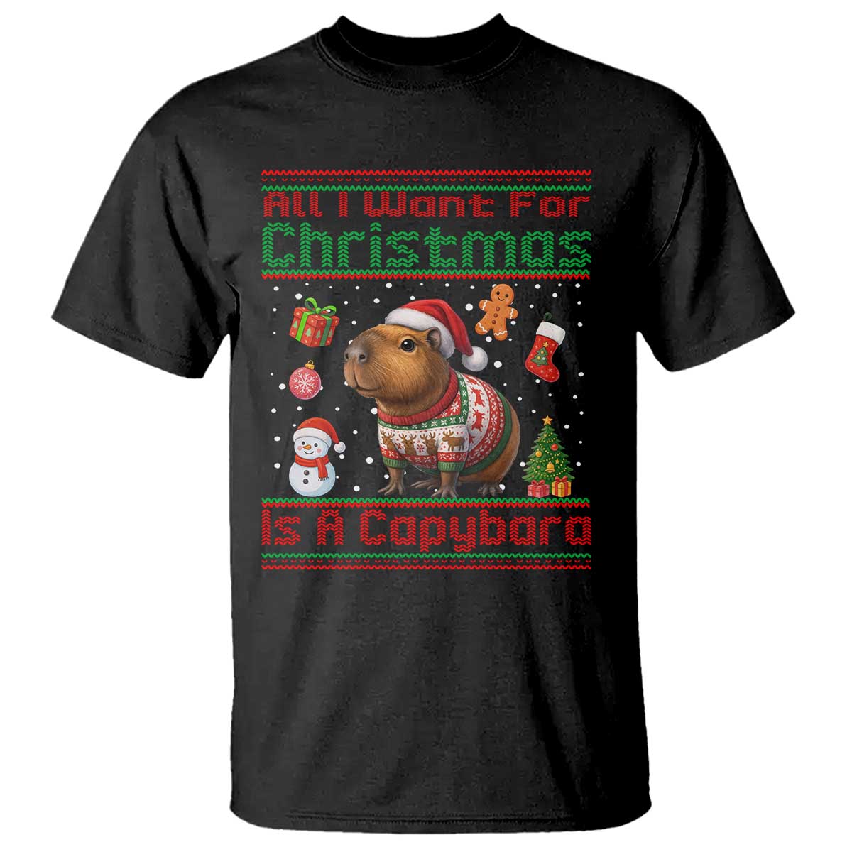 Funny Xmas T Shirt All I Want For Christmas Is A Capybara - Wonder Print Shop