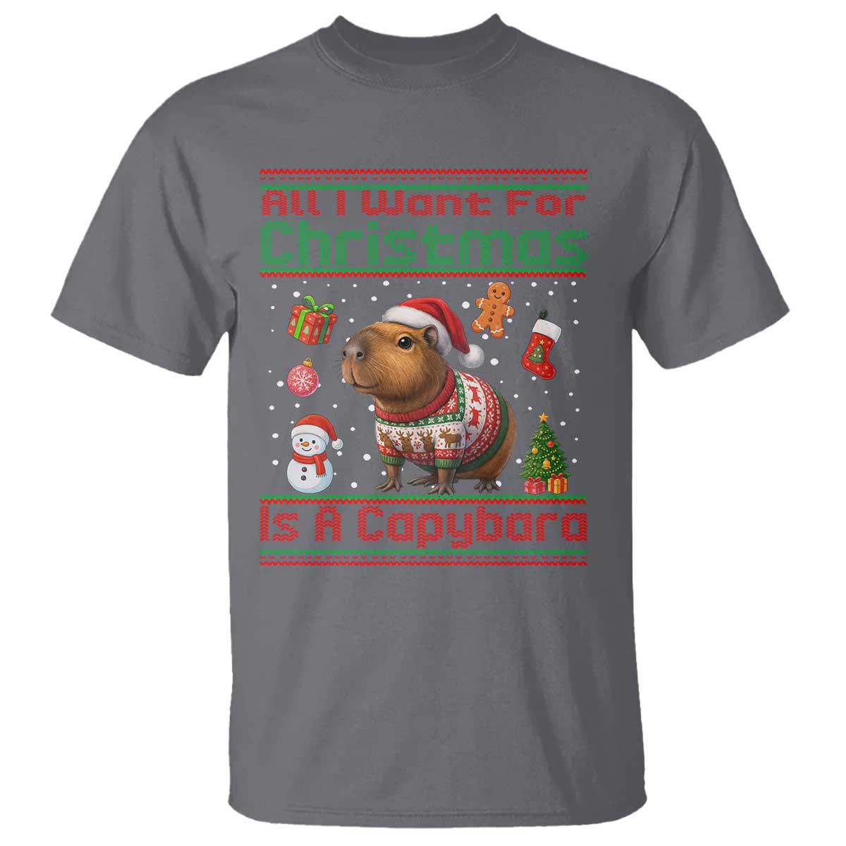 Funny Xmas T Shirt All I Want For Christmas Is A Capybara - Wonder Print Shop