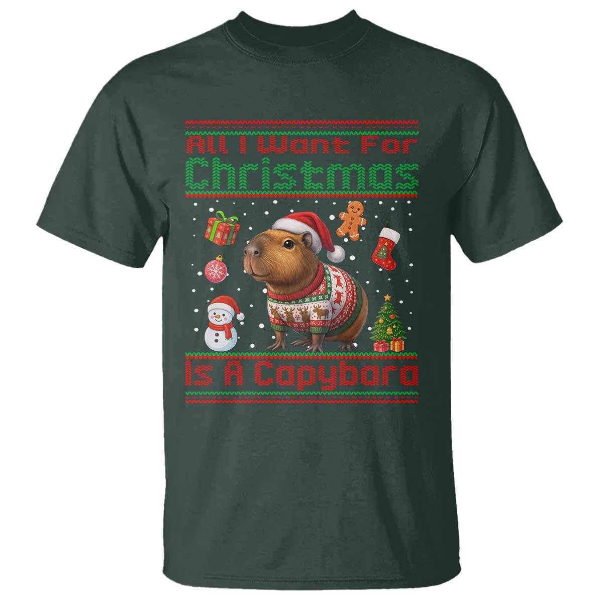 Funny Xmas T Shirt All I Want For Christmas Is A Capybara - Wonder Print Shop
