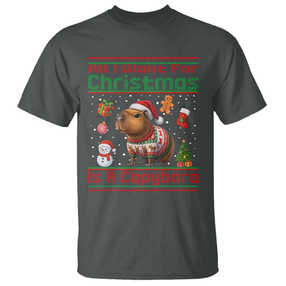 Funny Xmas T Shirt All I Want For Christmas Is A Capybara - Wonder Print Shop