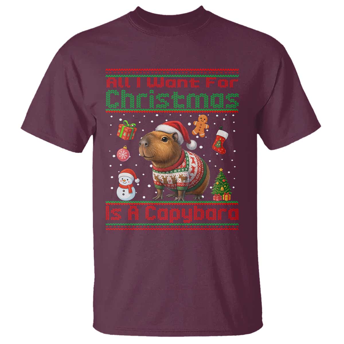 Funny Xmas T Shirt All I Want For Christmas Is A Capybara - Wonder Print Shop