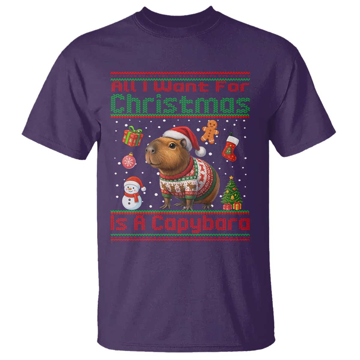 Funny Xmas T Shirt All I Want For Christmas Is A Capybara - Wonder Print Shop