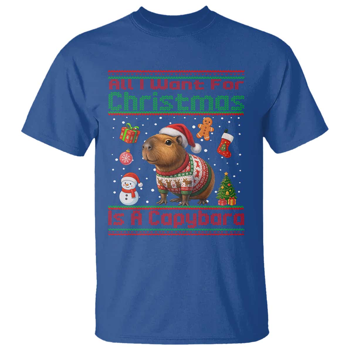 Funny Xmas T Shirt All I Want For Christmas Is A Capybara - Wonder Print Shop