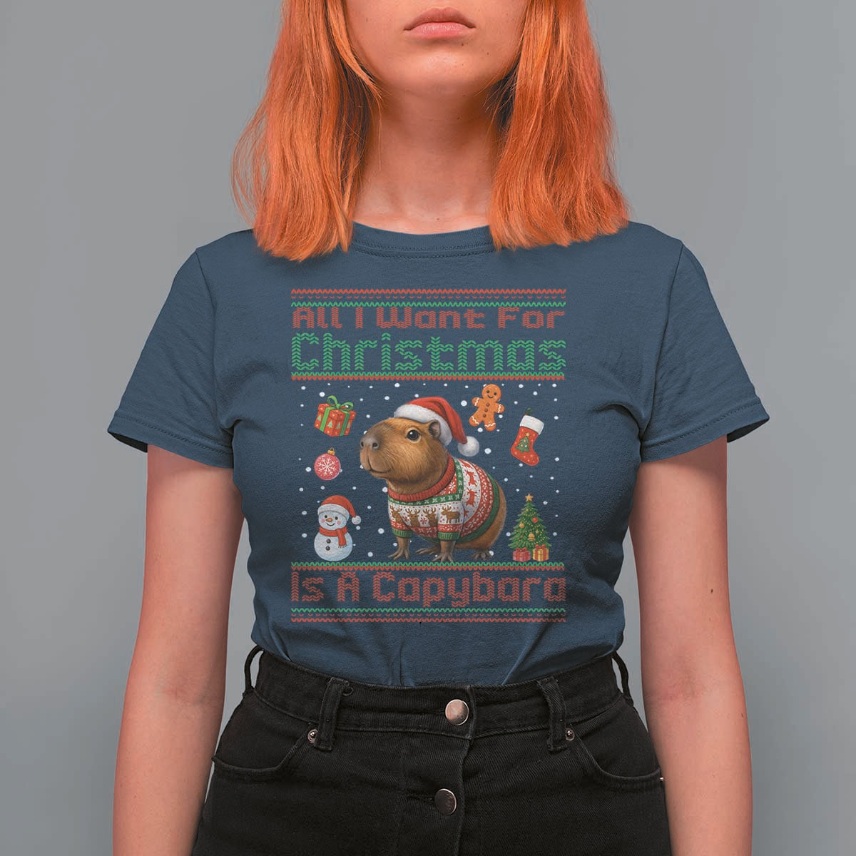 Funny Xmas T Shirt For Women All I Want For Christmas Is A Capybara - Wonder Print Shop