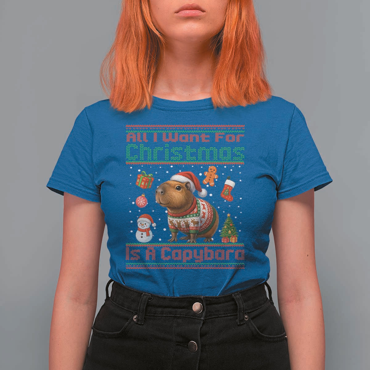 Funny Xmas T Shirt For Women All I Want For Christmas Is A Capybara - Wonder Print Shop