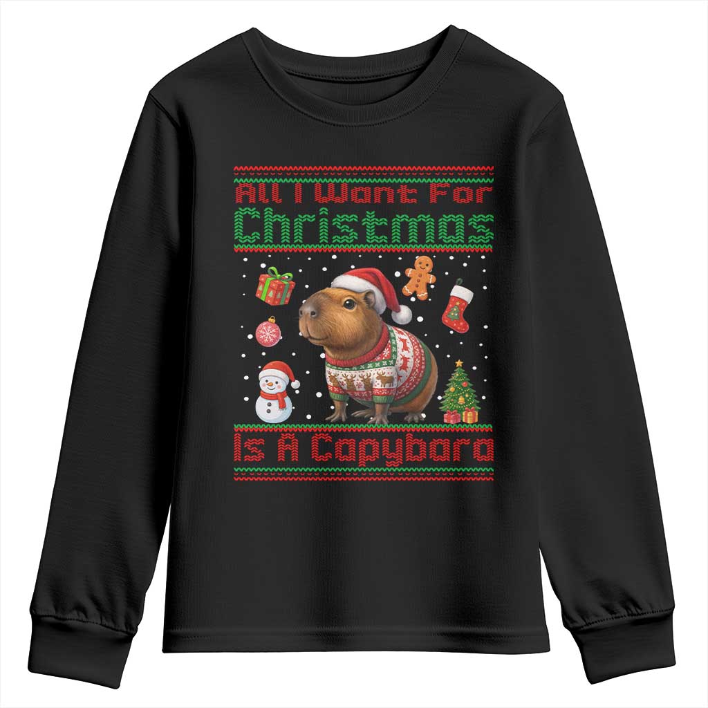 Funny Xmas Youth Sweatshirt All I Want For Christmas Is A Capybara - Wonder Print Shop