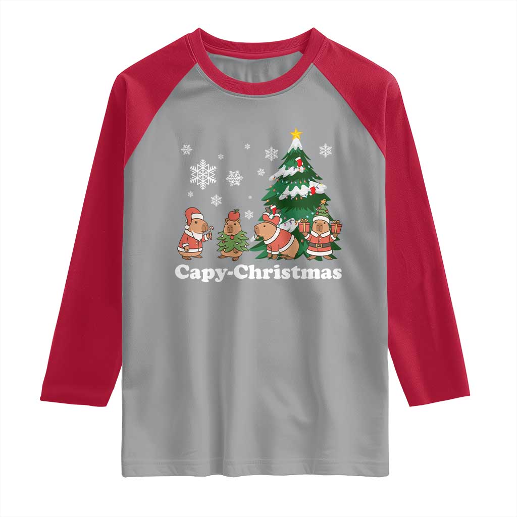 Christmas Capybara Raglan Shirt Funny Capy Xmas Gift Idea - Wonder Print Shop
