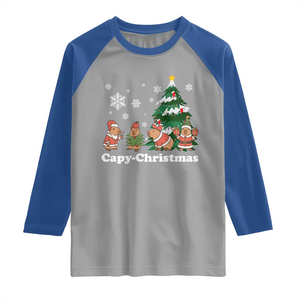 Christmas Capybara Raglan Shirt Funny Capy Xmas Gift Idea - Wonder Print Shop