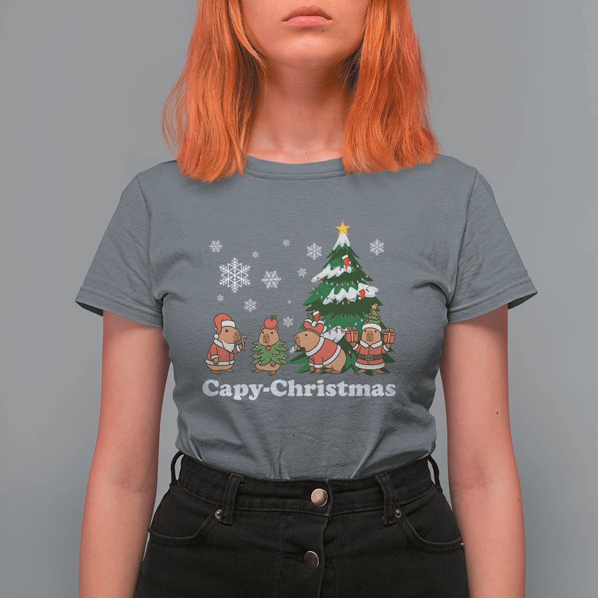 Christmas Capybara T Shirt For Women Funny Capy Xmas Gift Idea - Wonder Print Shop