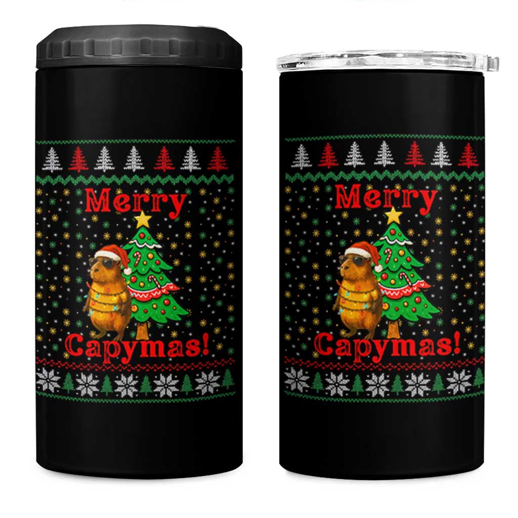 Funny Merry Capymas 4 in 1 Can Cooler Tumbler Capybara Christmas Party