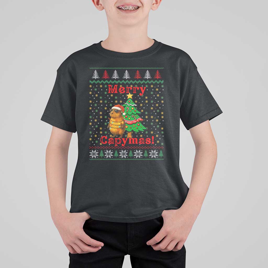 Funny Merry Capymas T Shirt For Kid Capybara Christmas Party - Wonder Print Shop