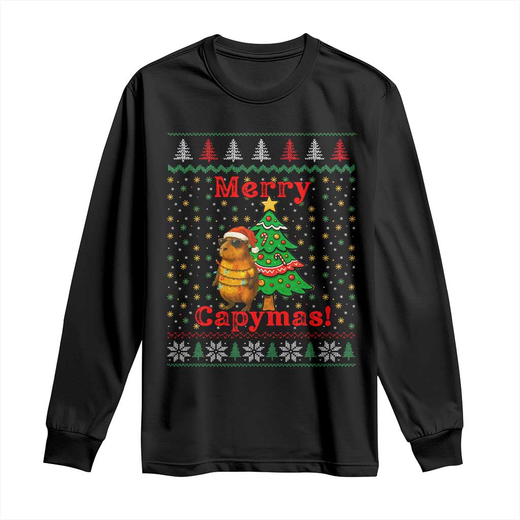Funny Merry Capymas Long Sleeve Shirt Capybara Christmas Party - Wonder Print Shop