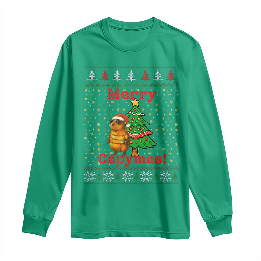 Funny Merry Capymas Long Sleeve Shirt Capybara Christmas Party - Wonder Print Shop