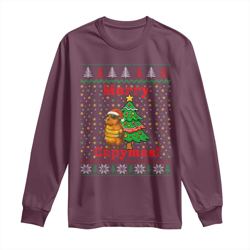 Funny Merry Capymas Long Sleeve Shirt Capybara Christmas Party - Wonder Print Shop