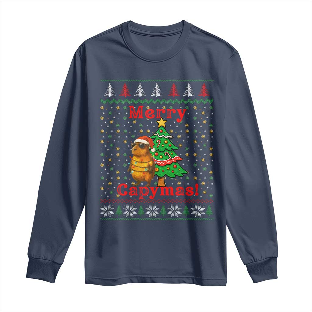 Funny Merry Capymas Long Sleeve Shirt Capybara Christmas Party - Wonder Print Shop