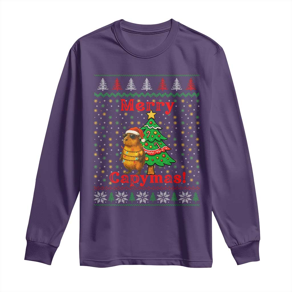 Funny Merry Capymas Long Sleeve Shirt Capybara Christmas Party - Wonder Print Shop