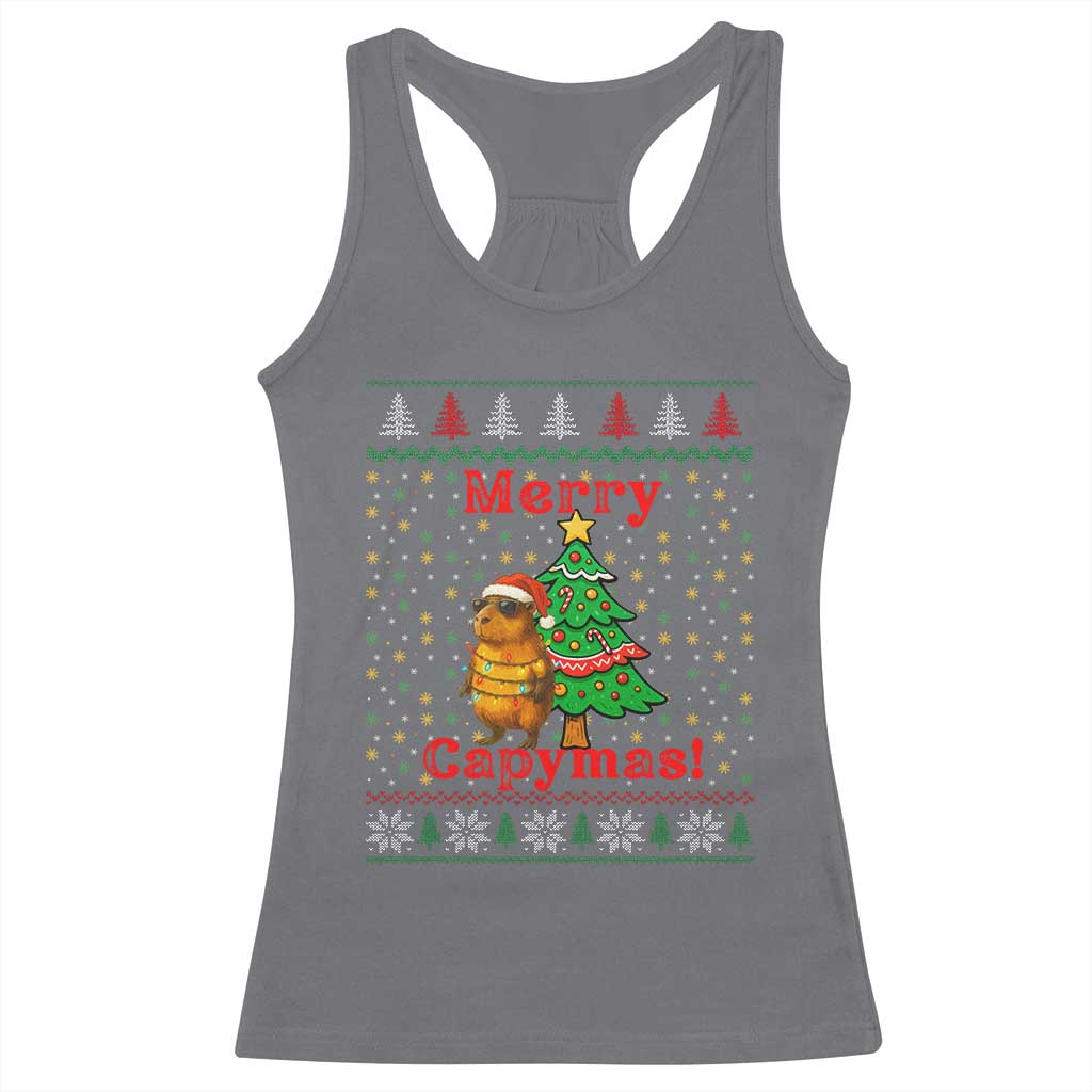 Funny Merry Capymas Racerback Tank Top Capybara Christmas Party - Wonder Print Shop