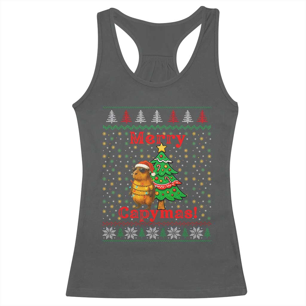 Funny Merry Capymas Racerback Tank Top Capybara Christmas Party - Wonder Print Shop