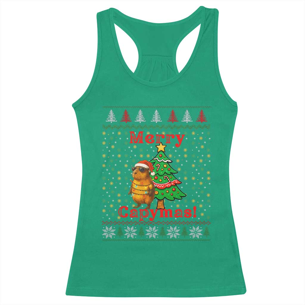 Funny Merry Capymas Racerback Tank Top Capybara Christmas Party - Wonder Print Shop