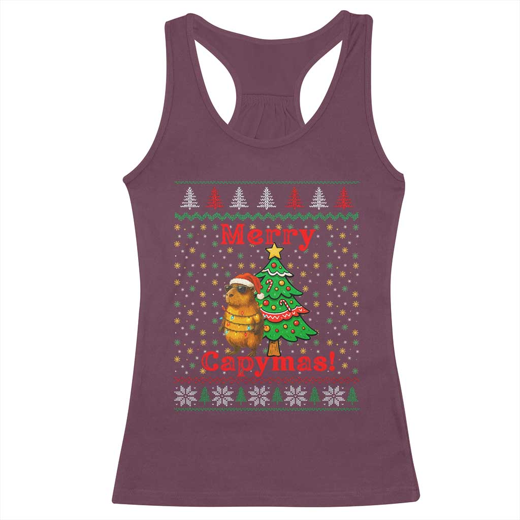 Funny Merry Capymas Racerback Tank Top Capybara Christmas Party - Wonder Print Shop