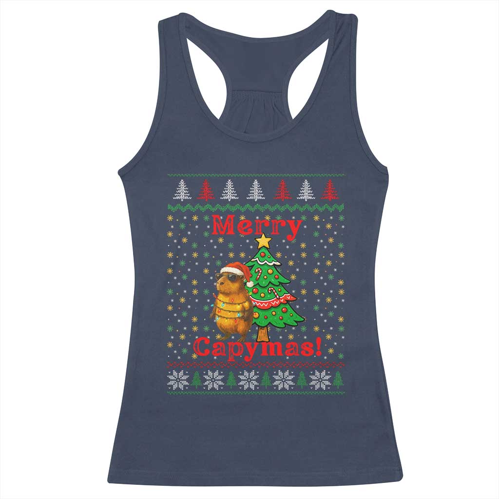 Funny Merry Capymas Racerback Tank Top Capybara Christmas Party - Wonder Print Shop