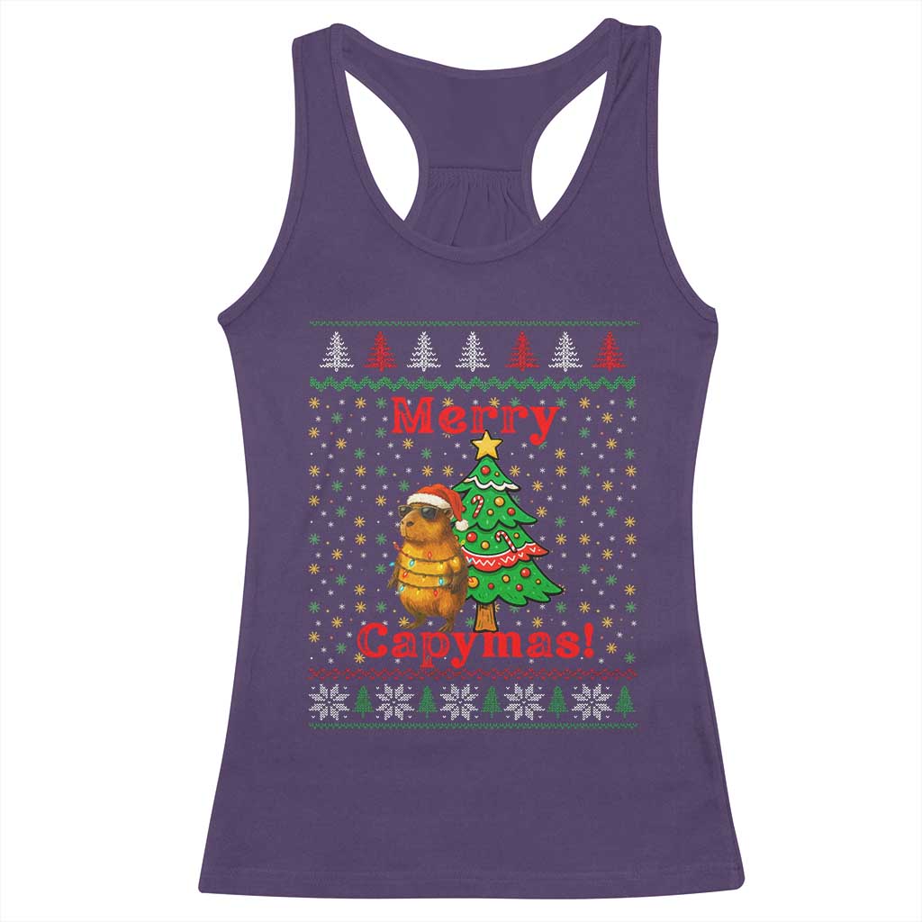 Funny Merry Capymas Racerback Tank Top Capybara Christmas Party - Wonder Print Shop