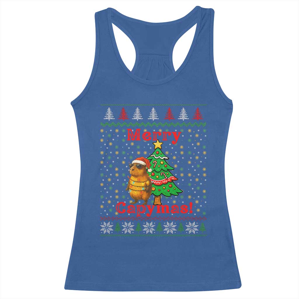 Funny Merry Capymas Racerback Tank Top Capybara Christmas Party - Wonder Print Shop