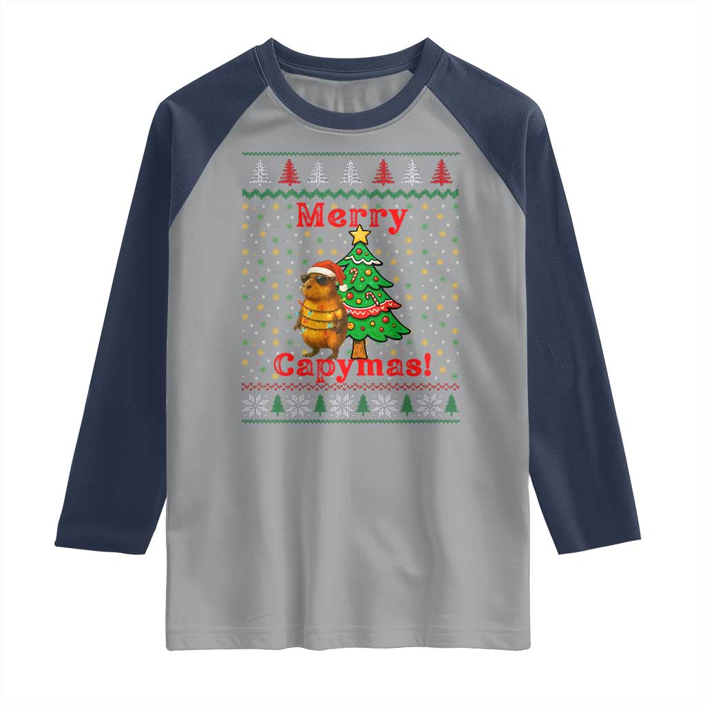 Funny Merry Capymas Raglan Shirt Capybara Christmas Party - Wonder Print Shop