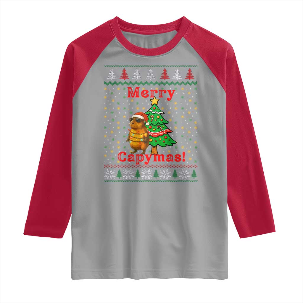 Funny Merry Capymas Raglan Shirt Capybara Christmas Party - Wonder Print Shop
