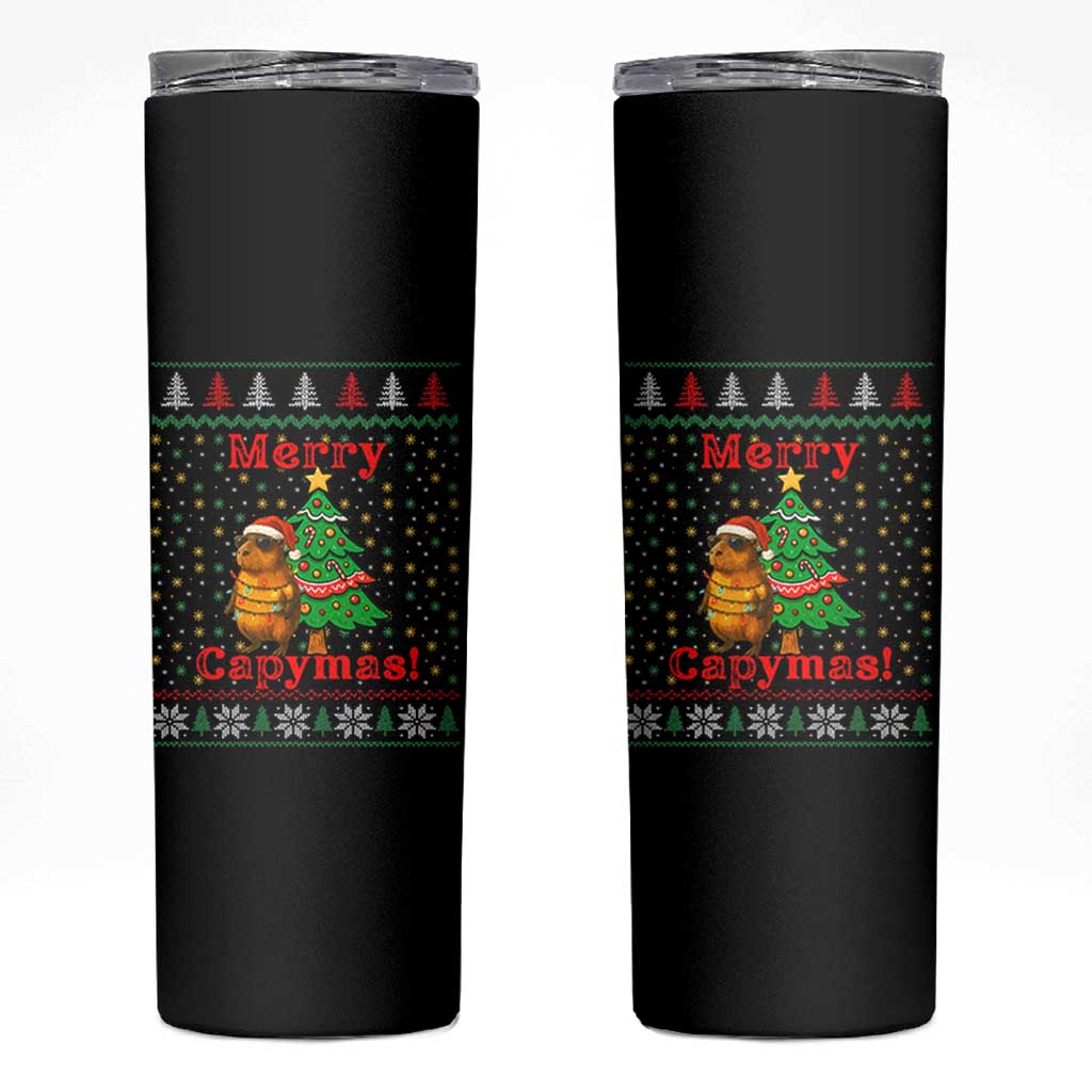 Funny Merry Capymas Skinny Tumbler Capybara Christmas Party