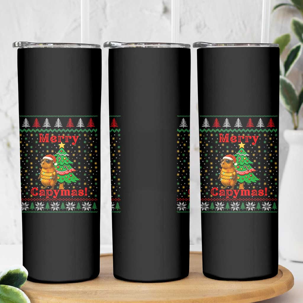 Funny Merry Capymas Skinny Tumbler Capybara Christmas Party