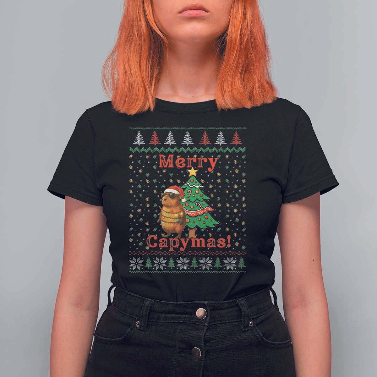 Funny Merry Capymas T Shirt For Women Capybara Christmas Party - Wonder Print Shop