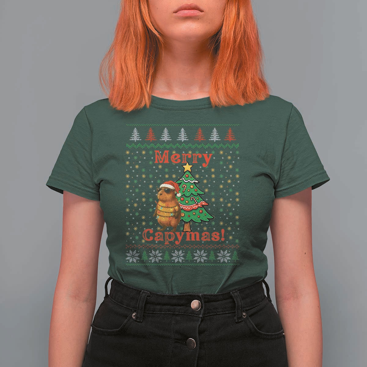 Funny Merry Capymas T Shirt For Women Capybara Christmas Party - Wonder Print Shop
