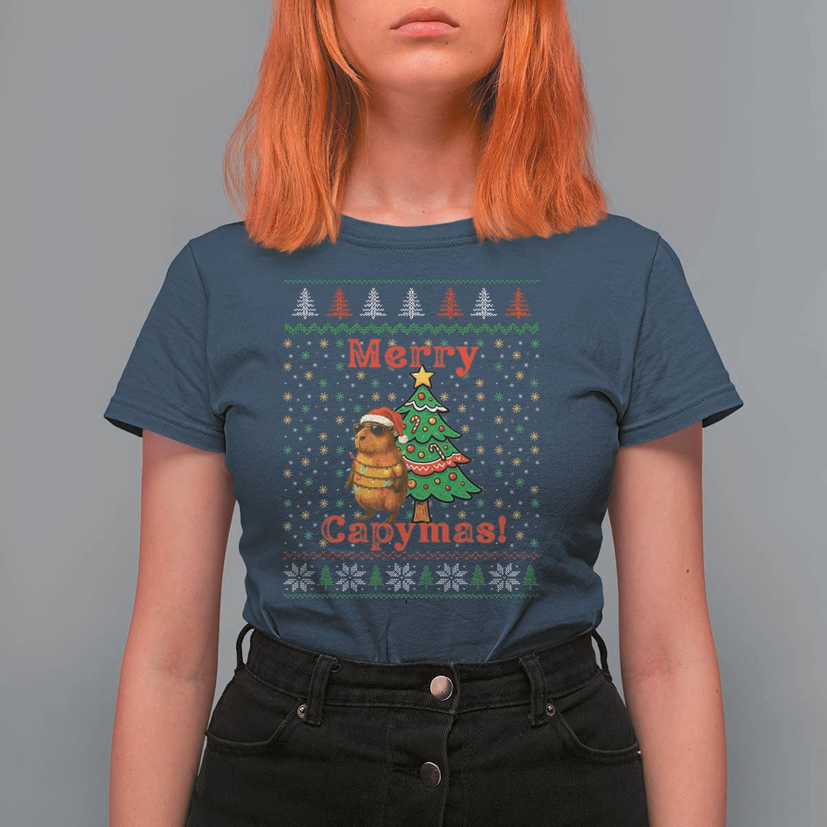 Funny Merry Capymas T Shirt For Women Capybara Christmas Party - Wonder Print Shop