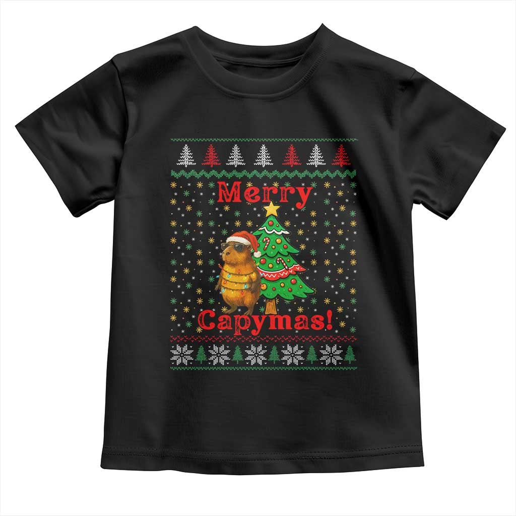 Funny Merry Capymas Toddler T Shirt Capybara Christmas Party - Wonder Print Shop