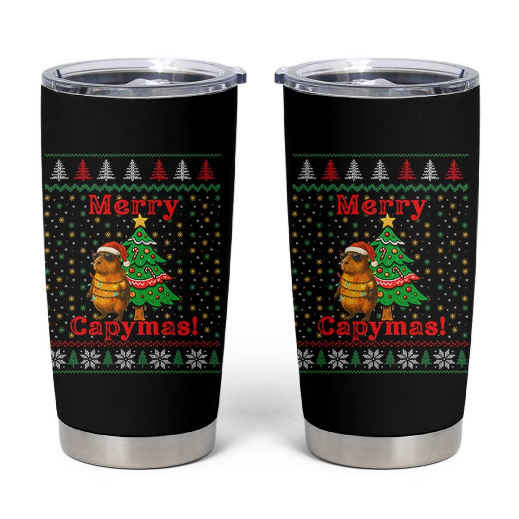Funny Merry Capymas Tumbler Cup Capybara Christmas Party
