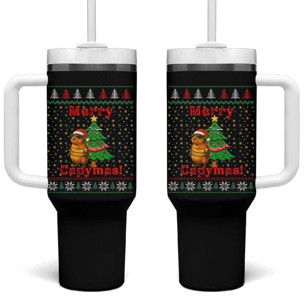 Funny Merry Capymas Tumbler With Handle Capybara Christmas Party