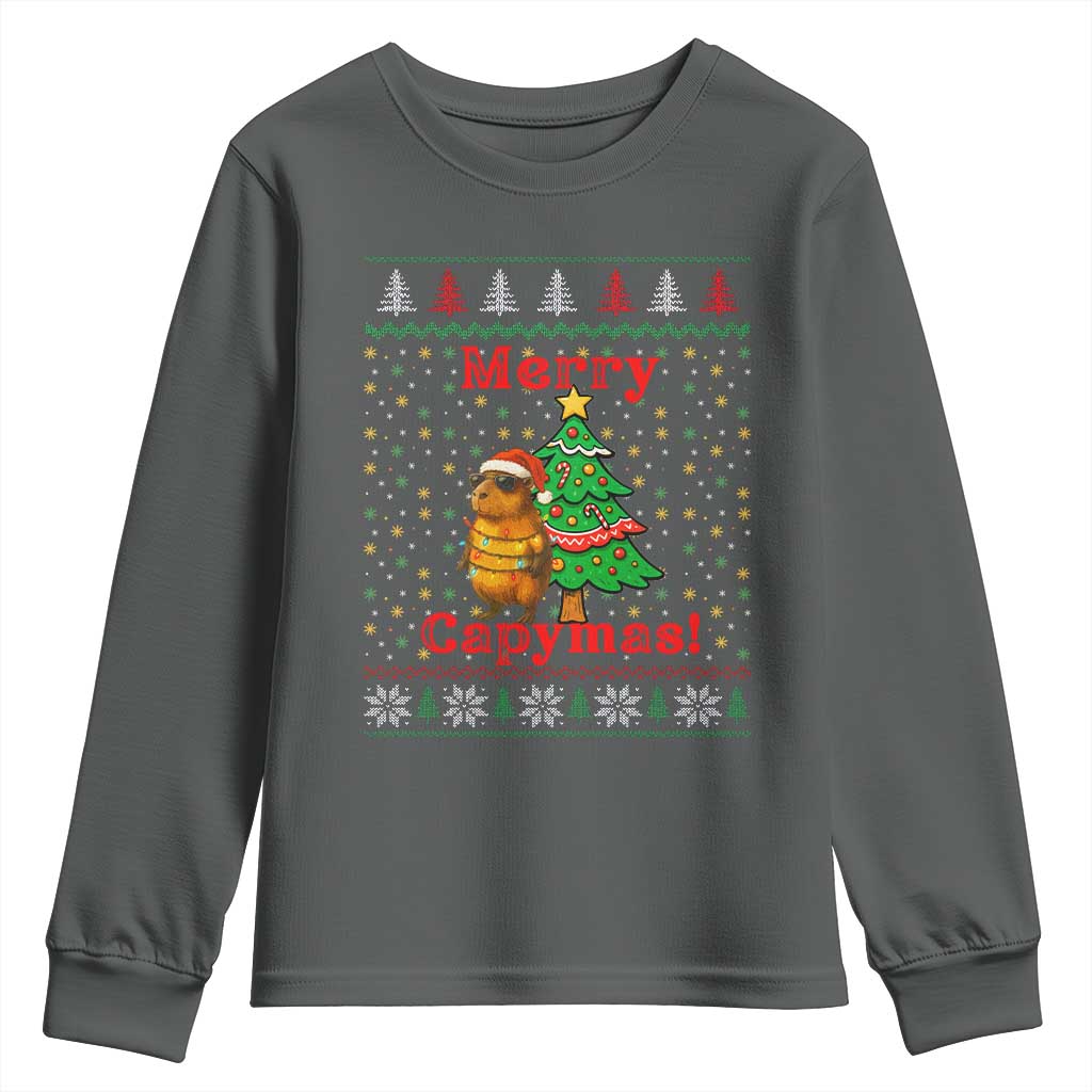 Funny Merry Capymas Youth Sweatshirt Capybara Christmas Party - Wonder Print Shop