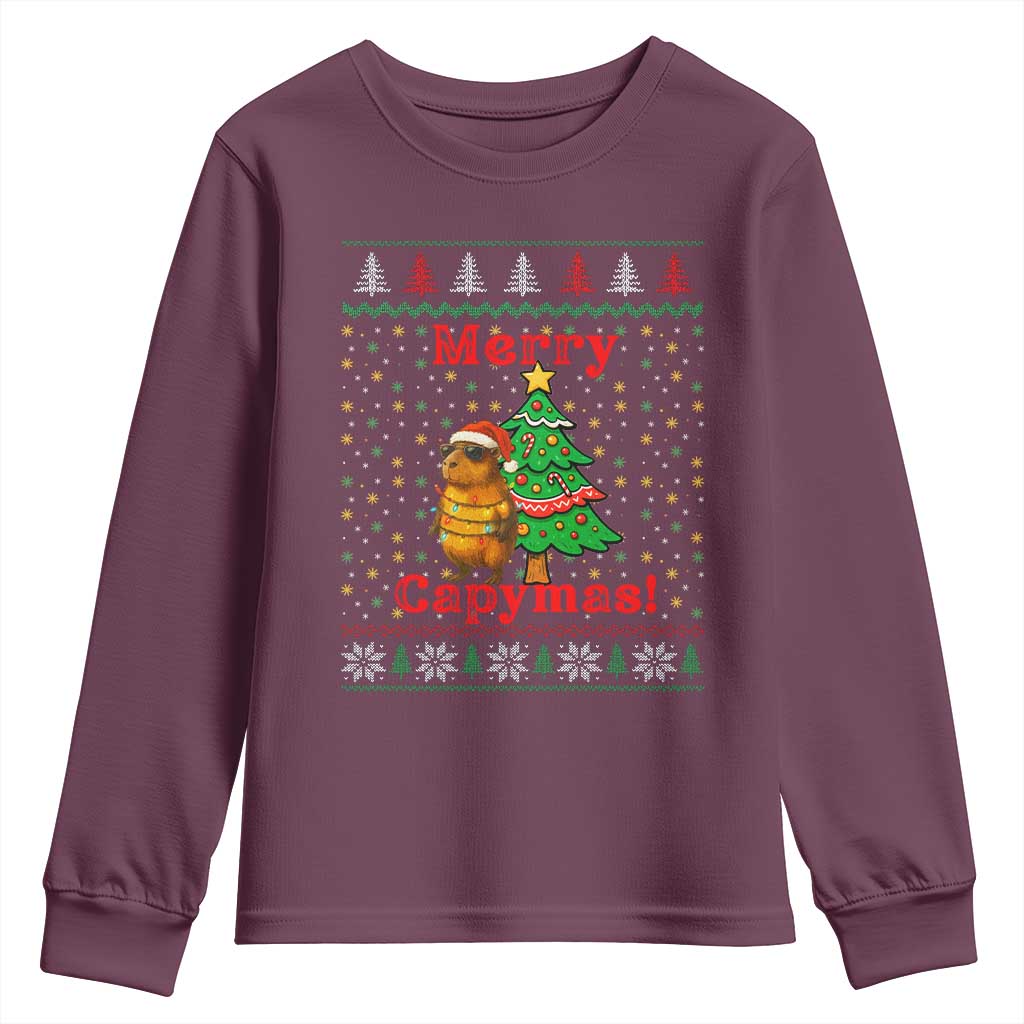 Funny Merry Capymas Youth Sweatshirt Capybara Christmas Party - Wonder Print Shop