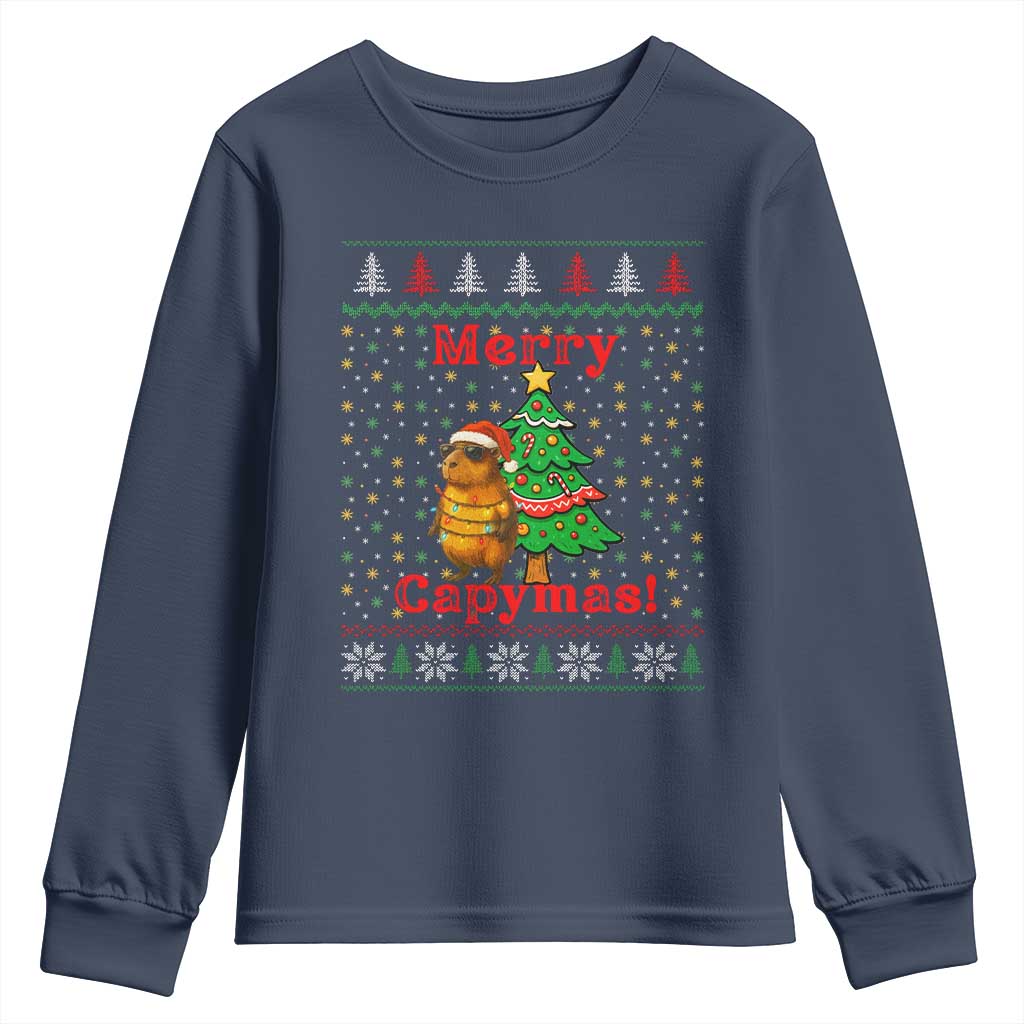 Funny Merry Capymas Youth Sweatshirt Capybara Christmas Party - Wonder Print Shop